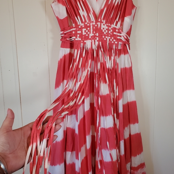 Sundance Island Rhythms Red Orange Tie Dye Fringe Midi Dress NWT Size 4 - Picture 7 of 12